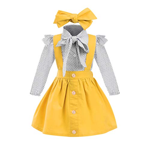Niñas T-Shirt Correa Vestido Trajes de Navidad 2 Unids/Set Manga Larga con Volantes Top Overoles Falda a Cuadros Conjunto de Ropa (2-3 Años, L-Amarillo) Niñas T-Shirt Correa Vestido Trajes de Navidad 2 Unids/Set Manga Larga con Volantes Top Overoles Falda a Cuadros Conjunto de Ropa (2-3 Años, L-Amarillo)