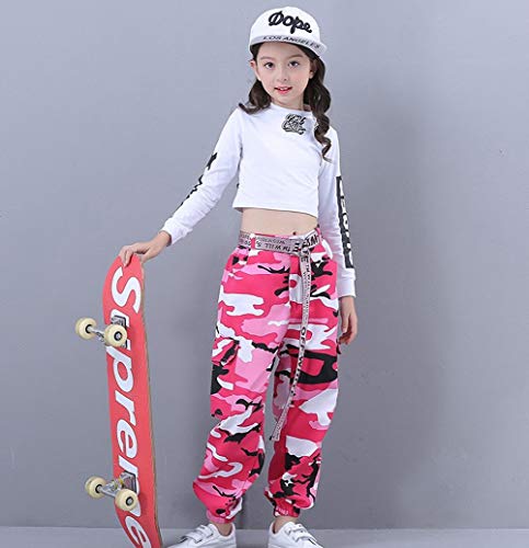 Niñas Traje de Baile de Jazz Hip Hop Traje de Baile para la Calle Niños Baile Conjunto de Ropa de Camuflaje Niñas Traje de Baile de Jazz Hip Hop Traje de Baile para la Calle Niños Baile Conjunto de Ropa de Camuflaje