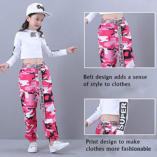 Niñas Traje de Baile de Jazz Hip Hop Traje de Baile para la Calle Niños Baile Conjunto de Ropa de Camuflaje