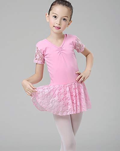 Niñas Traje Vestido Tutú de Ballet Baile Falda de Danza Maillot Ropa de Gimnasia Leotarto Clásico de Encaje con Manga Corta Elástico