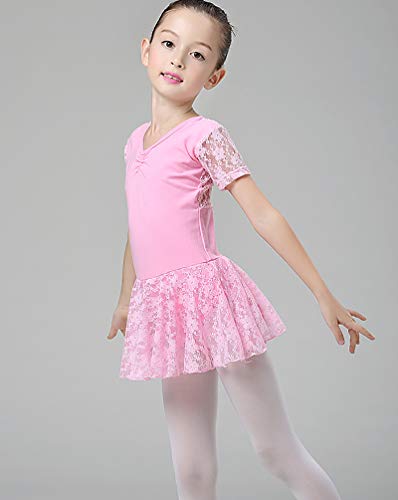Niñas Traje Vestido Tutú de Ballet Baile Falda de Danza Maillot Ropa de Gimnasia Leotarto Clásico de Encaje con Manga Corta Elástico