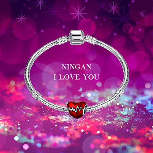 NINGAN Abalorio para colgar inspirado en los latidos de un corazón, fabricado con Plata de ley 925, compatible con pulseras y pulseras europeas NINGAN Abalorio para colgar inspirado en los latidos de un corazón, fabricado con Plata de ley 925, compatible con pulseras y pulseras europeas