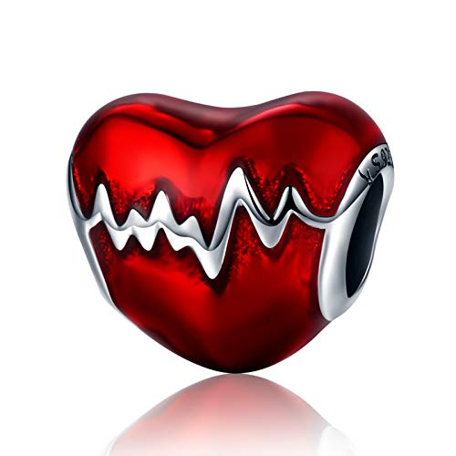 NINGAN Abalorio para colgar inspirado en los latidos de un corazón, fabricado con Plata de ley 925, compatible con pulseras y pulseras europeas NINGAN Abalorio para colgar inspirado en los latidos de un corazón, fabricado con Plata de ley 925, compatible con pulseras y pulseras europeas