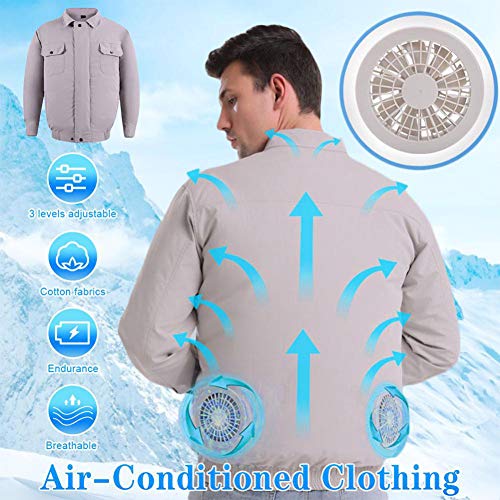 NINI Ropa de Aire Acondicionado Ajustable de Verano, Ventilador de Chaqueta de enfriamiento, Ventilador de Carga USB de Ropa, extraíble y Lavable, diseño de Doble Ventilador,2,XXXL