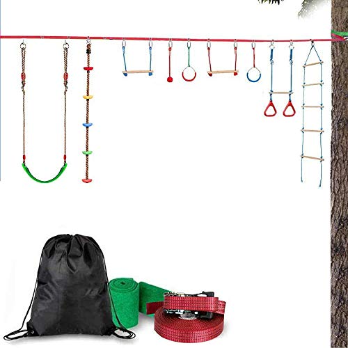 Ninja Obstacle Course Line Kit, Ninja Slackline Monkey Bar Kit Outdoor Tree Hanging Obstáculos Line Training Equipment Patio Al Aire Libre Diversión Para Niños Adultos Familia - Ninja Slackline 50'