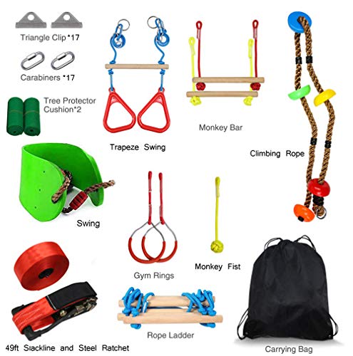 Ninja Obstacle Course Line Kit, Ninja Slackline Monkey Bar Kit Outdoor Tree Hanging Obstáculos Line Training Equipment Patio Al Aire Libre Diversión Para Niños Adultos Familia - Ninja Slackline 50'