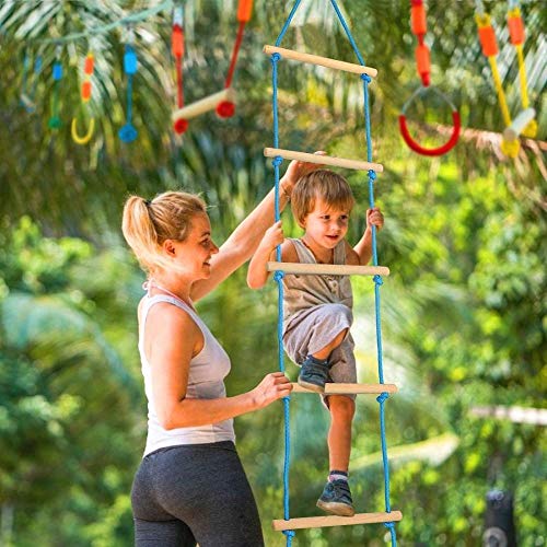 Ninja Warrior Obstacle Course for Kids-Ninja Slackline 50'-El kit de barras de mono colgante más completo para niños con escalera,mantente en forma y conviértete en un guerrero ninja - Ninja Line