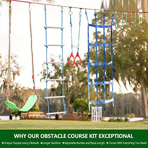 Ninja Warrior Obstacle Course for Kids-Ninja Slackline 50'-El kit de barras de mono colgante más completo para niños con escalera,mantente en forma y conviértete en un guerrero ninja - Ninja Line Ninja Warrior Obstacle Course for Kids-Ninja Slackline 50'-El kit de barras de mono colgante más completo para niños con escalera,mantente en forma y conviértete en un guerrero ninja - Ninja Line