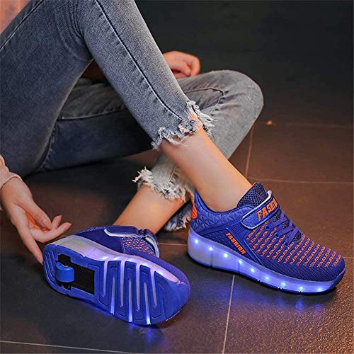 Niños 7 Colores Que Cambian Tiras LED Mejoradas Rueda Patines De Ruedas Zapatos Retráctiles Patinaje Técnico Patines En Línea Deporte Zapatillas Cruzadas Al Aire Libre Vibración Intermitente,Blue 1-32