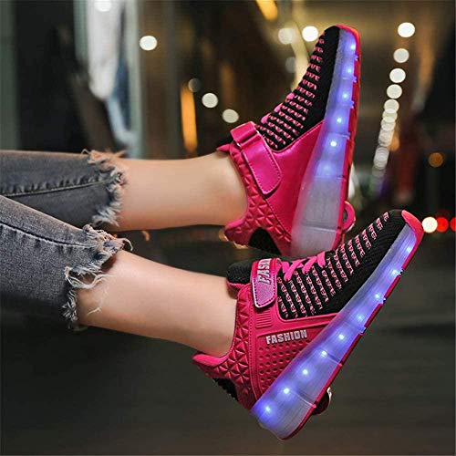 Niños 7 Colores Que Cambian Tiras LED Mejoradas Rueda Patines De Ruedas Zapatos Retráctiles Patinaje Técnico Patines En Línea Deporte Zapatillas Cruzadas Al Aire Libre Vibración Intermitente,Pink 1-38