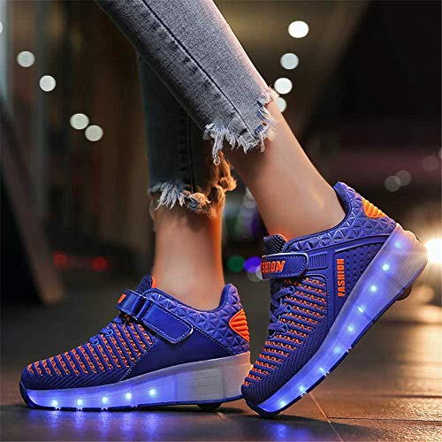 Niños 7 Colores Que Cambian Tiras LED Mejoradas Rueda Patines De Ruedas Zapatos Retráctiles Patinaje Técnico Patines En Línea Deporte Zapatillas Cruzadas Al Aire Libre Vibración Intermitente,Blue 1-32