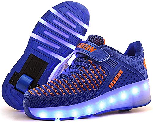 Niños 7 Colores Que Cambian Tiras LED Mejoradas Rueda Patines De Ruedas Zapatos Retráctiles Patinaje Técnico Patines En Línea Deporte Zapatillas Cruzadas Al Aire Libre Vibración Intermitente,Blue 1-32