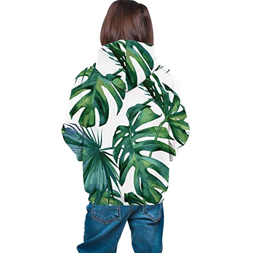 Niños niñas Sudaderas con Capucha de Lana Classic Palm Leaves Tropical Jungle Green Bolsillos Sudaderas Sudaderas con Capucha de Lana 7-20Y