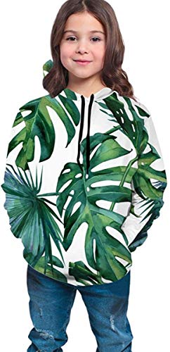 Niños niñas Sudaderas con Capucha de Lana Classic Palm Leaves Tropical Jungle Green Bolsillos Sudaderas Sudaderas con Capucha de Lana 7-20Y