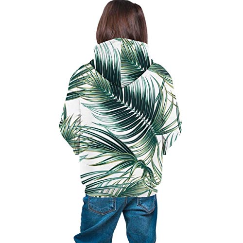 Niños niñas Sudaderas con Capucha de Lana Tropical Stylish Palm Tree Leaves Bolsillos Sudaderas Sudaderas con Capucha de Lana 7-20Y