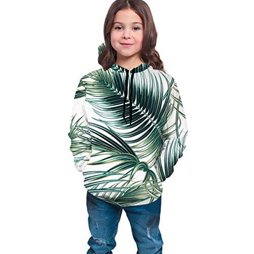 Niños niñas Sudaderas con Capucha de Lana Tropical Stylish Palm Tree Leaves Bolsillos Sudaderas Sudaderas con Capucha de Lana 7-20Y