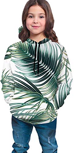 Niños niñas Sudaderas con Capucha de Lana Tropical Stylish Palm Tree Leaves Bolsillos Sudaderas Sudaderas con Capucha de Lana 7-20Y