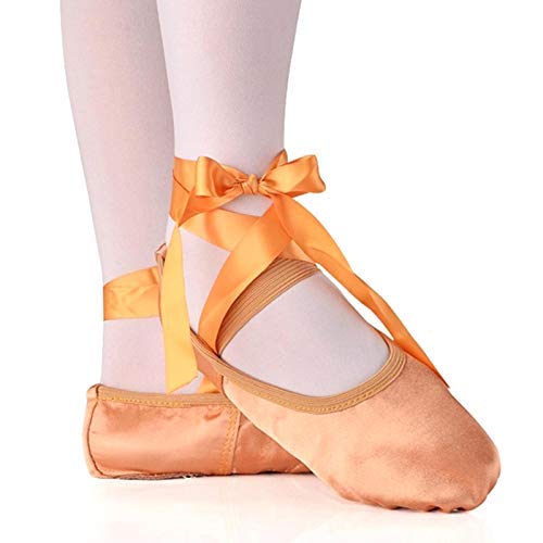 Niños y Adulto Danza Ballet de Niña Zapatos Satén Gimnasia Planos Doble Suela con Lazo - Rojo, 39