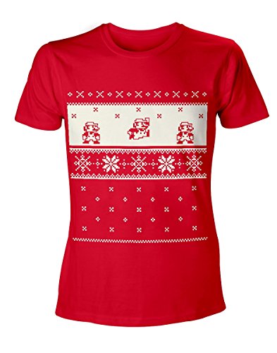 Nintendo Super Mario Bros Xmas Mario Men's T-Shirt, Red (ts212401ntn-s) Camiseta, Rojo (Rot), Small para Hombre