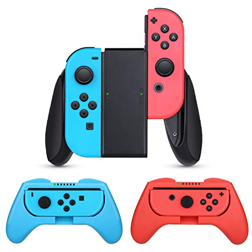 Nintendo Switch Joy-con Grips (3 Piezas),HEYSTOP Estuche Protector Handle Kits para Mandos JoyCon Set de Nintendo Switch Controller,Rojo & Azul