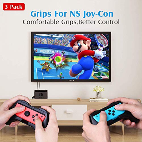 Nintendo Switch JoyCon Grips 3 Piezas, HEYSTOP Estuche Protector Handle Kits para Mandos JoyCon Set de Nintendo Switch Controller