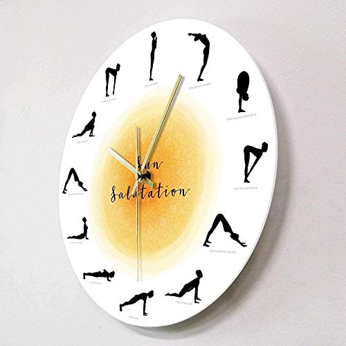 NIUMM Reloj De Pared Yoga Pose Silhouette Reloj De Pared Sin Tictac Saludo Al Sol Reloj De Pared Yoga Studio Decoración Regalo para Yoguis Silencioso Fácil De Leer