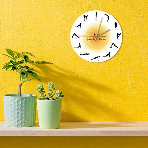 NIUMM Reloj De Pared Yoga Pose Silhouette Reloj De Pared Sin Tictac Saludo Al Sol Reloj De Pared Yoga Studio Decoración Regalo para Yoguis Silencioso Fácil De Leer