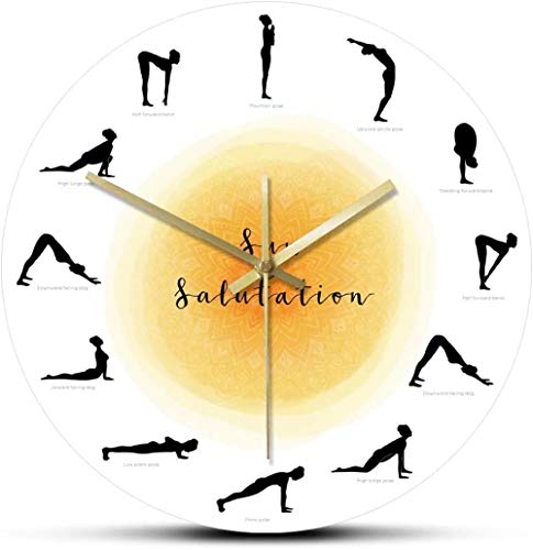 NIUMM Reloj De Pared Yoga Pose Silhouette Reloj De Pared Sin Tictac Saludo Al Sol Reloj De Pared Yoga Studio Decoración Regalo para Yoguis Silencioso Fácil De Leer