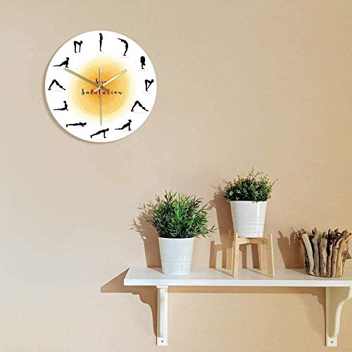 NIUMM Reloj De Pared Yoga Pose Silhouette Reloj De Pared Sin Tictac Saludo Al Sol Reloj De Pared Yoga Studio Decoración Regalo para Yoguis Silencioso Fácil De Leer