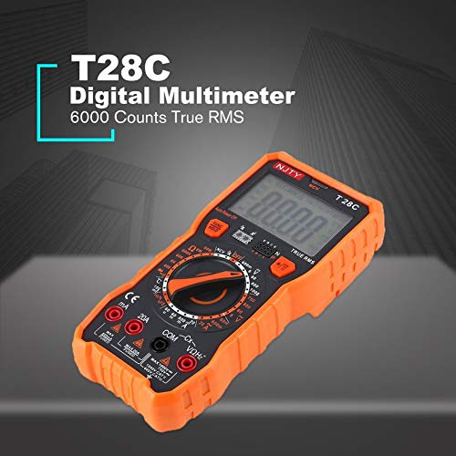 NJTY T28C Medidor digital DC/AC Strommesser Mini amperímetro Ohm Diodo NCV Probador 6000 Z?hlt Multitester True RMS - Naranja y gris