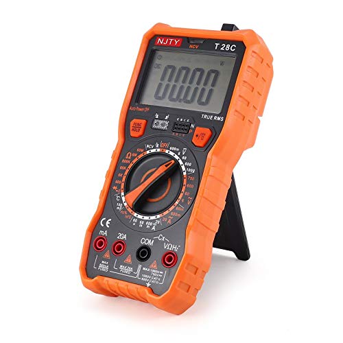 NJTY T28C Medidor digital DC/AC Strommesser Mini amperímetro Ohm Diodo NCV Probador 6000 Z?hlt Multitester True RMS - Naranja y gris