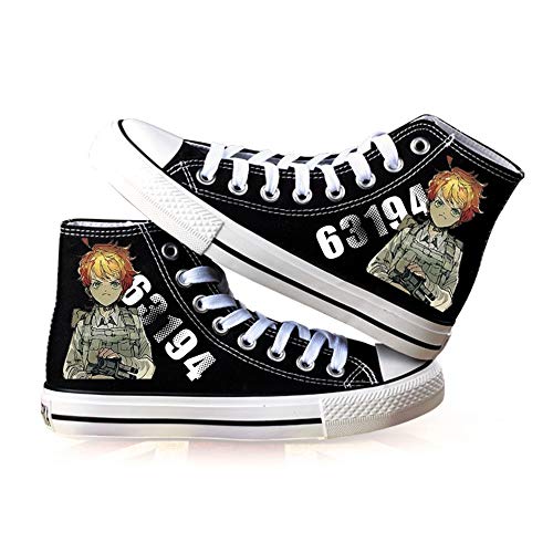 NLJ-lug The Promised Neverland Zapatos De Anime Unisex Zapatos De Lona De Anime Zapatillas con Estampado De Personajes De Anime，35