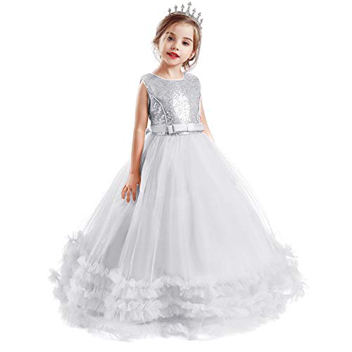 NNJXD Chica Sin Mangas Flor Princesa Lentejuela Vestidos del Desfile Niños Fiesta de Baile Tamaño del Vestido Tamaño (130) 6-7 años 705 Blanco-A NNJXD Chica Sin Mangas Flor Princesa Lentejuela Vestidos del Desfile Niños Fiesta de Baile Tamaño del Vestido Tamaño (130) 6-7 años 705 Blanco-A