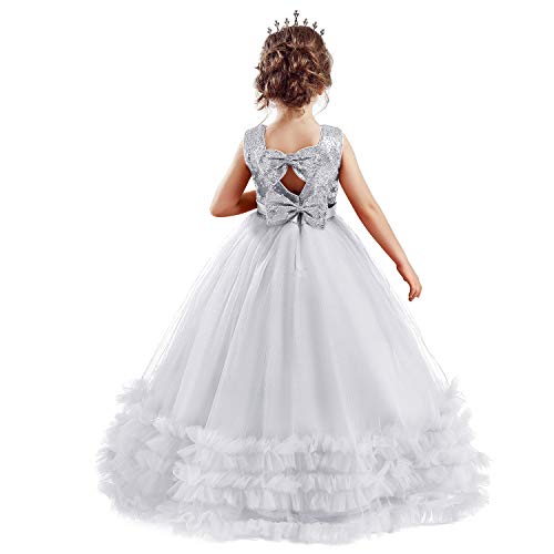 NNJXD Chica Sin Mangas Flor Princesa Lentejuela Vestidos del Desfile Niños Fiesta de Baile Tamaño del Vestido Tamaño (130) 6-7 años 705 Blanco-A NNJXD Chica Sin Mangas Flor Princesa Lentejuela Vestidos del Desfile Niños Fiesta de Baile Tamaño del Vestido Tamaño (130) 6-7 años 705 Blanco-A