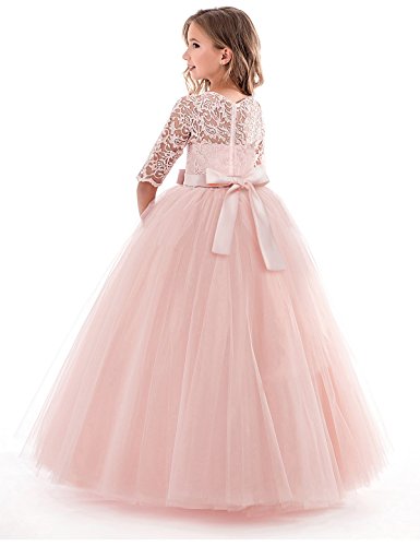 NNJXD Chicas Pompa Bordado Vestido de Bola Princesa Boda Vestir Talla(130) 6-7 años 378 Rosa-A