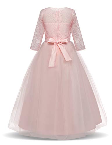 NNJXD Chicas Pompa Bordado Vestido de Bola Princesa Boda Vestir Talla(130) 6-7 años 378 Rosa-A