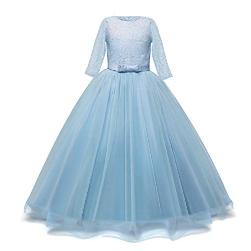 NNJXD Chicas Pompa Bordado Vestido de Bola Princesa Boda Vestir Talla(140) 8-9 años 378 Azul-A