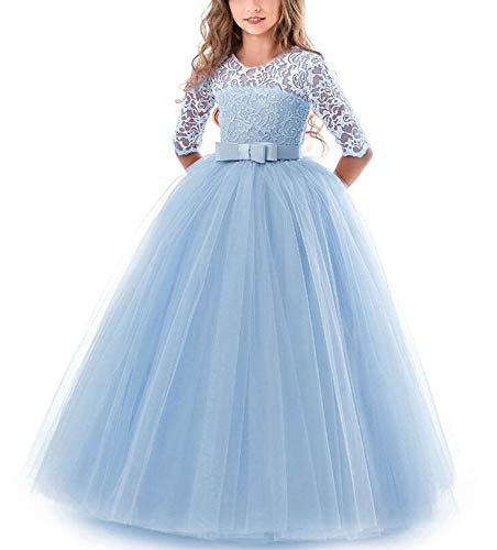 NNJXD Chicas Pompa Bordado Vestido de Bola Princesa Boda Vestir Talla(140) 8-9 años 378 Azul-A