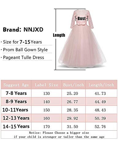 NNJXD Chicas Pompa Bordado Vestido de Bola Princesa Boda Vestir Talla(140) 8-9 años 378 Rosa-A