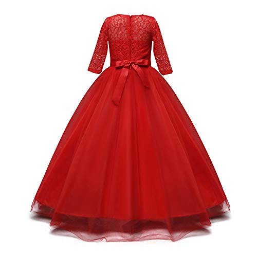 NNJXD Chicas Pompa Bordado Vestido de Bola Princesa Boda Vestir Talla(160) 11-12 años 378 Rojo-A