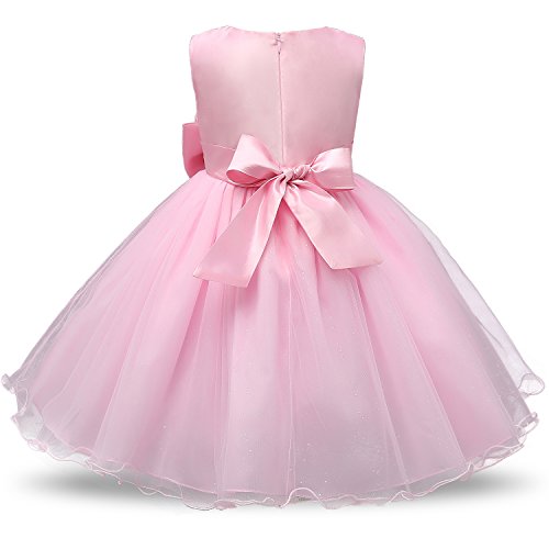 NNJXD Vestido de Fiesta de Princesa con Encaje de Flor de 3D sin Mangas para Niñas Talla(110) 2-3 Años Rosa