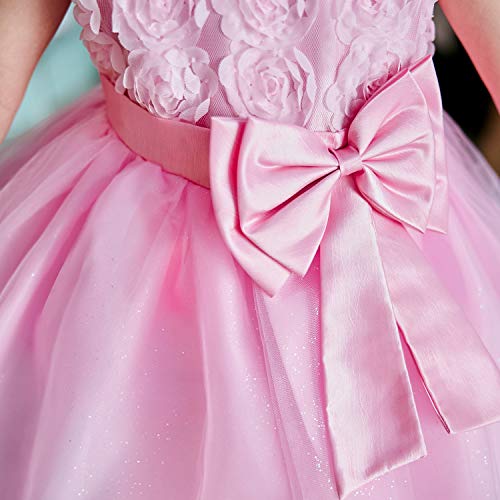 NNJXD Vestido de Fiesta de Princesa con Encaje de Flor de 3D sin Mangas para Niñas Talla(110) 2-3 Años Rosa