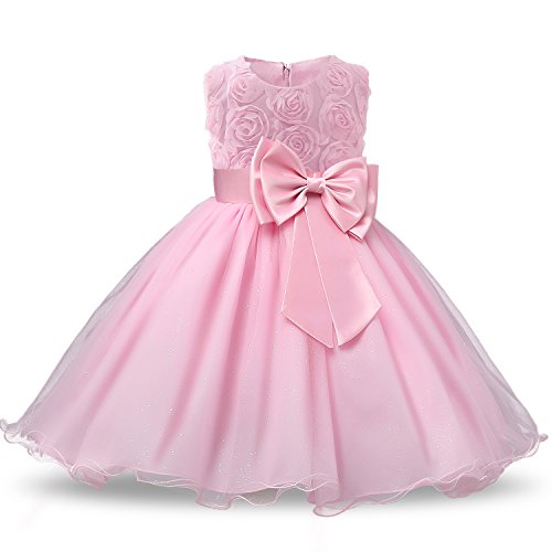 NNJXD Vestido de Fiesta de Princesa con Encaje de Flor de 3D sin Mangas para Niñas Talla(110) 2-3 Años Rosa NNJXD Vestido de Fiesta de Princesa con Encaje de Flor de 3D sin Mangas para Niñas Talla(110) 2-3 Años Rosa