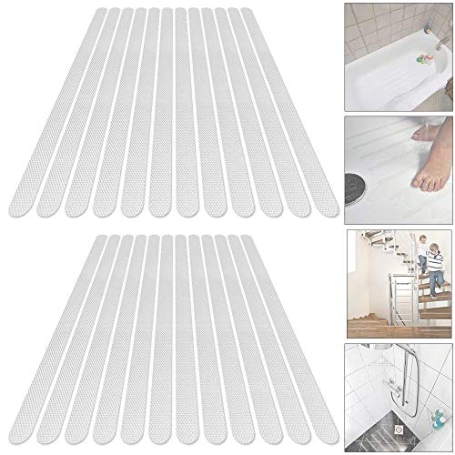 N\O 24 Piezas Tira Antideslizantes, Tiras de Seguridad Adhesivos Antideslizantes para Ducha y Bañera Escaleras, Autoadherentes Transparente Esterilla Antideslizante 2 * 38cm