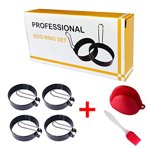 N\O 4 Piezas Huevo Antiadherentes Anillo Molde de Acero Inoxidable para Huevos con Asas Plegables para Hacer Huevo Panqueques Fritos y Escalfados Crumpetas Tortitas con Pinceles y Clip Molde de Huevo N\O 4 Piezas Huevo Antiadherentes Anillo Molde de Acero Inoxidable para Huevos con Asas Plegables para Hacer Huevo Panqueques Fritos y Escalfados Crumpetas Tortitas con Pinceles y Clip Molde de Huevo