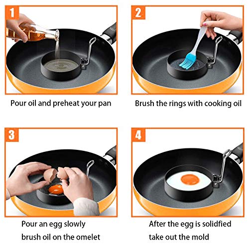 N\O 4 Piezas Huevo Antiadherentes Anillo Molde de Acero Inoxidable para Huevos con Asas Plegables para Hacer Huevo Panqueques Fritos y Escalfados Crumpetas Tortitas con Pinceles y Clip Molde de Huevo N\O 4 Piezas Huevo Antiadherentes Anillo Molde de Acero Inoxidable para Huevos con Asas Plegables para Hacer Huevo Panqueques Fritos y Escalfados Crumpetas Tortitas con Pinceles y Clip Molde de Huevo