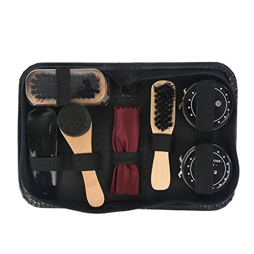 NO BRAND 8 Unids/set Pro Shoes Kit de cuidado portátil para botas Zapatillas de deporte Set de limpieza Cepillo Brillo Herramienta de pulido para zapatos de cuero, Color negro, Federación de Rusia