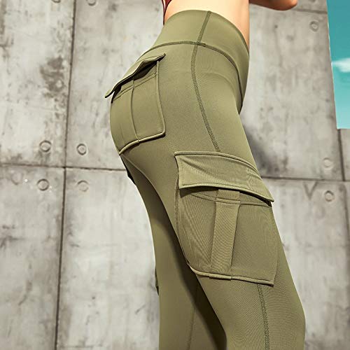 NO BRAND Pantalones De Yoga, Pantalones De Europa Y América Un Sentido De La Ropa De Entrenamiento Pantalones De Yoga Desnudo De Cintura Cadera Alice Significativos (Color : Army Green, Size : S)