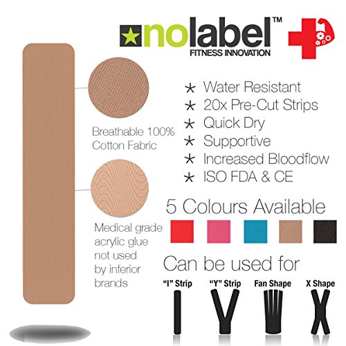 No Label Cinta Kinesiología Pre-Cortada Beige - Kinesiology Tape - Pre Cortada - KinesioTape Pre Cortada - Vendaje neuromuscular Pre-Cortada - Cinta kinesiológica - 7 Colores - 5 Metros - Fabricados