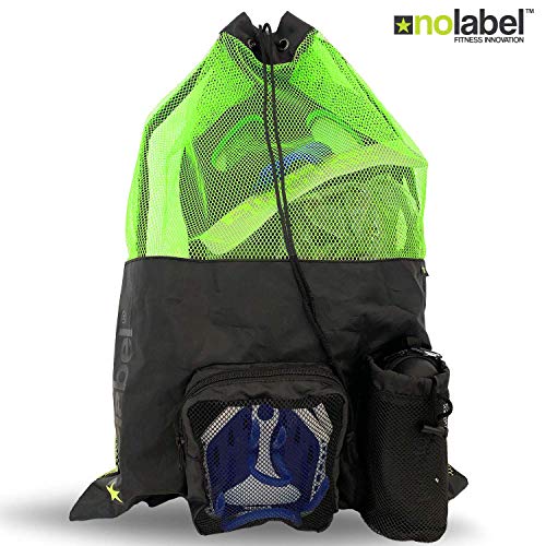 NO LABEL XL Bolsa de natación de Malla - Mochila con cordón para natación - Mochila Grande Unisex con cordón de Malla - Mochila de Entrenamiento para natación